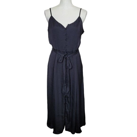 Vince Camuto Sz 8 Black Midi Dress Spaghetti Straps Sheath Faux Button Front NWT - Picture 1 of 10